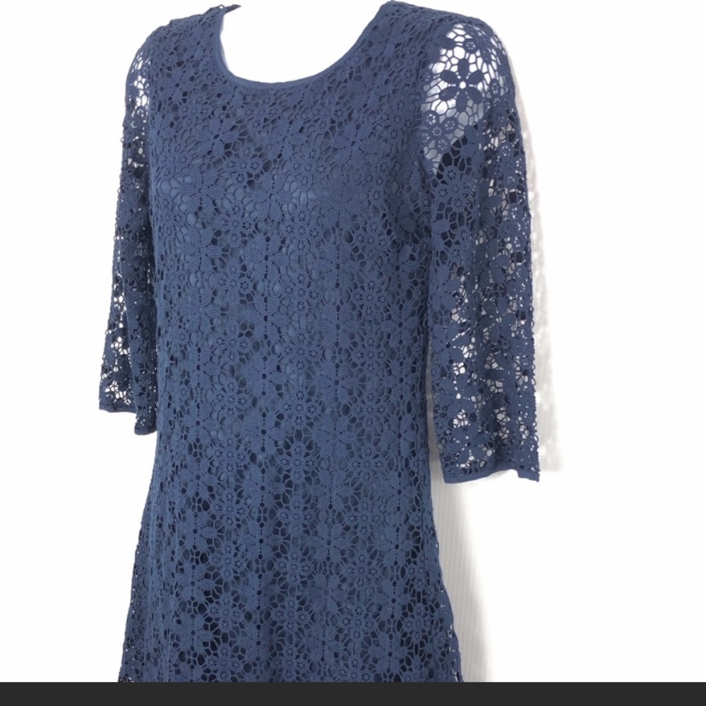 C Wonder Navy Lace Sheath Dress w 3/4 Sleeves